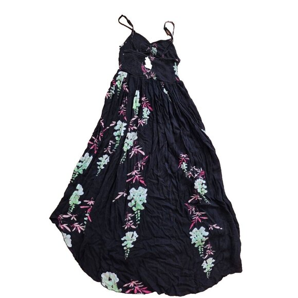 Free People Beau Smocked Floral Print Maxi dress flower Y2K Black M A001141 - Picture 7 of 8